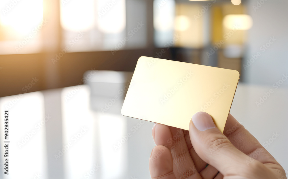 in hand is a gold bank card a business card a credit card in hand is a gold bank card a business card a credit card