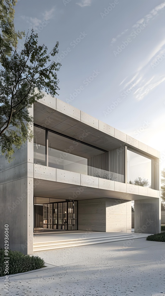 Modern Concrete House with Large Windows and Balcony Modern Concrete House with Large Windows and Balcony