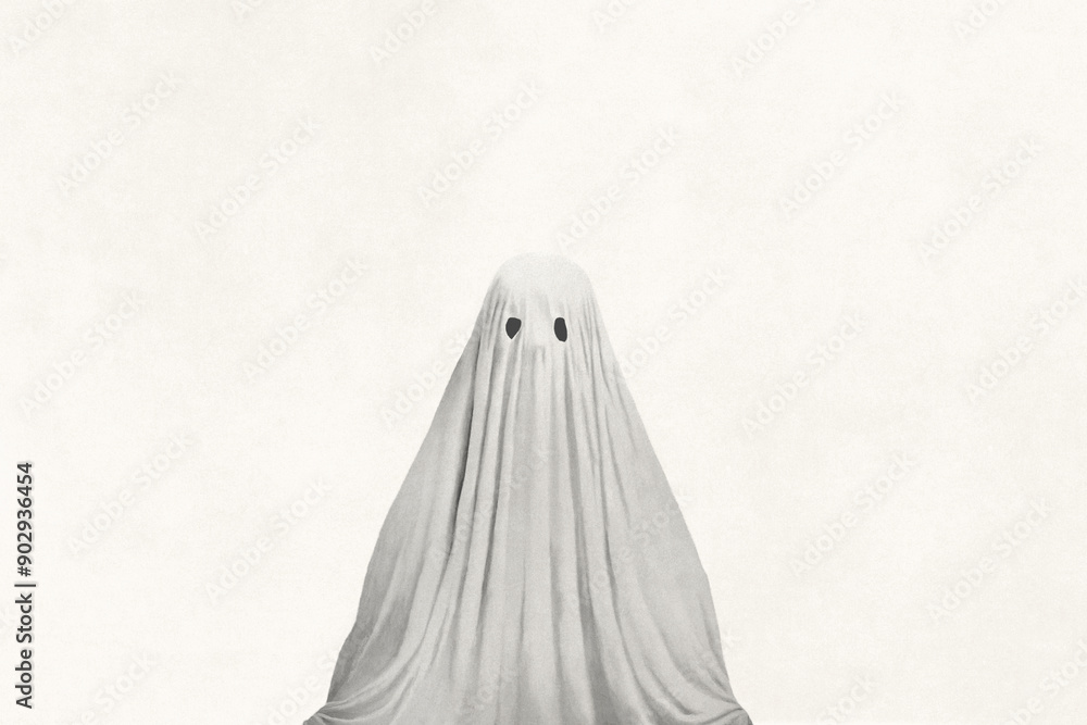 illustration of a man covered by a white sheet, looks like a scary ghost, halloween concept illustration of a man covered by a white sheet, looks like a scary ghost, halloween concept
