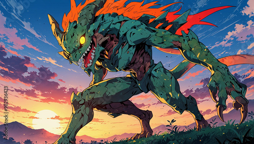 Huge scary big monster manga anime style illustration generative ai
