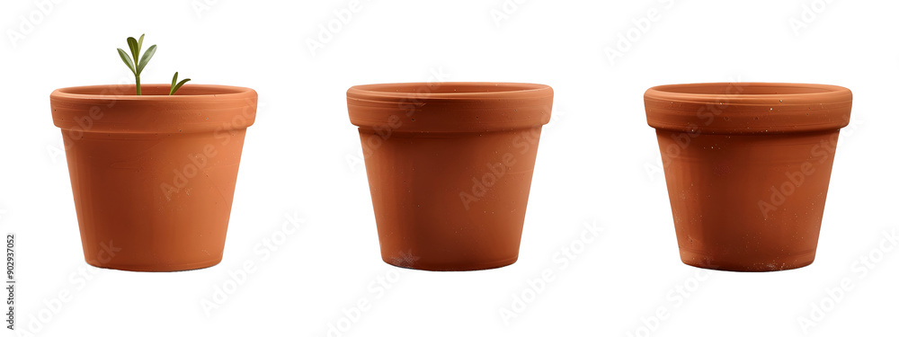 Set of terracotta clay pots isolated on transparent background Set of terracotta clay pots isolated on transparent background