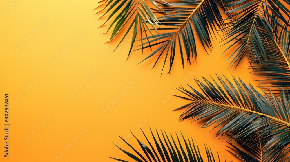 Palm Leaves on a Vibrant Orange Background Palm Leaves on a Vibrant Orange Background