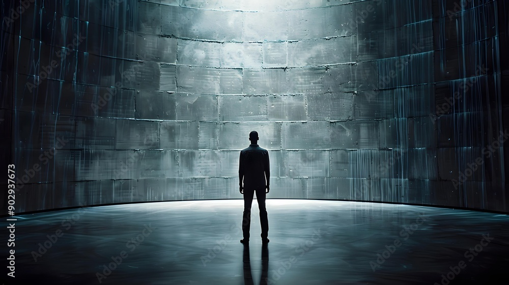 Man Standing in Front of a Large Concrete Wall Man Standing in Front of a Large Concrete Wall