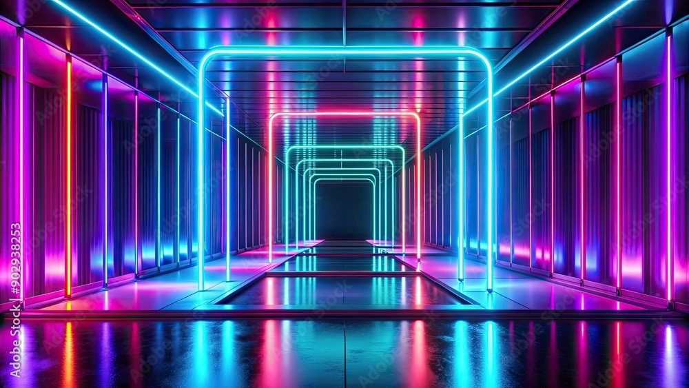 Fototapeta premium Vibrant florescent scene with neon lights and glowing colors, nightlife, fluorescent, vibrant, glowing, neon lights