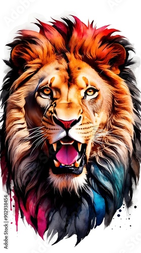 Vector drawing of a water color lion head on a white background.