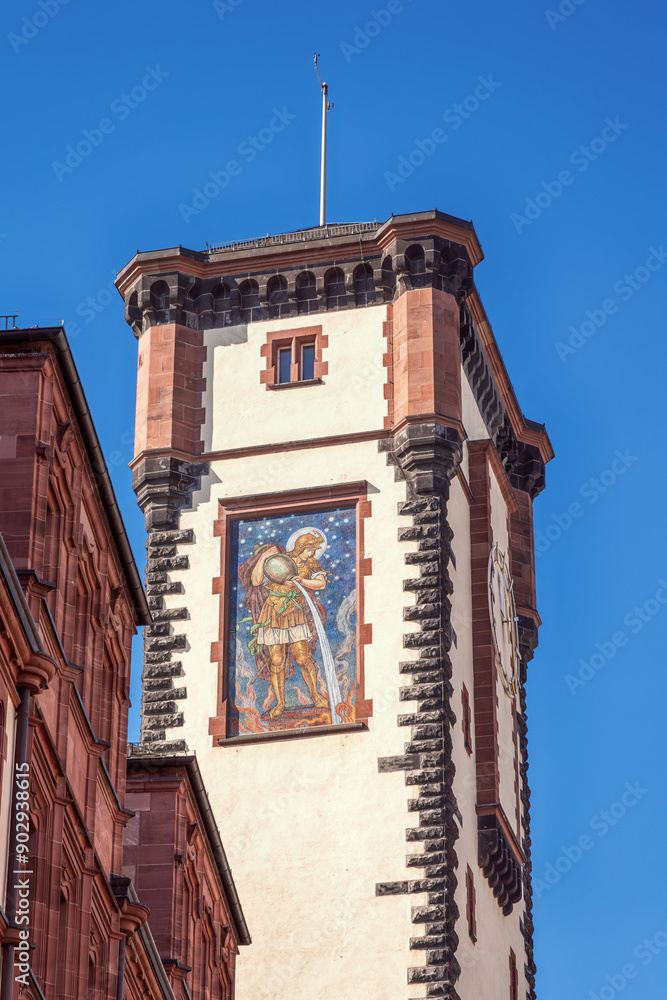 Turm des Rathauses am Römerberg in Frankfurt am Main, Hessen
