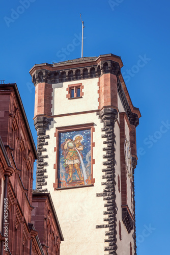 Obraz na płótnie Turm des Rathauses am Römerberg in Frankfurt am Main, Hessen w salonie