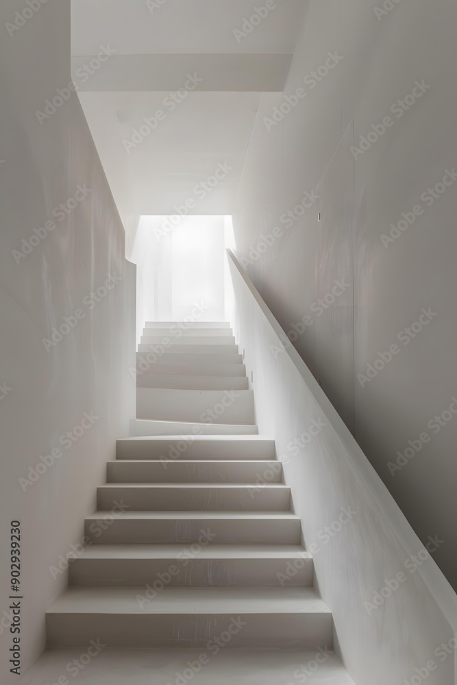 Modern White Concrete Staircase with Railing and Light from Above Modern White Concrete Staircase with Railing and Light from Above