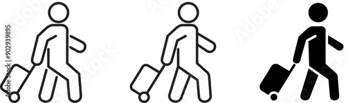 Human walks with a suitcase icon set. Editable stroke icons. Vector illustration design.