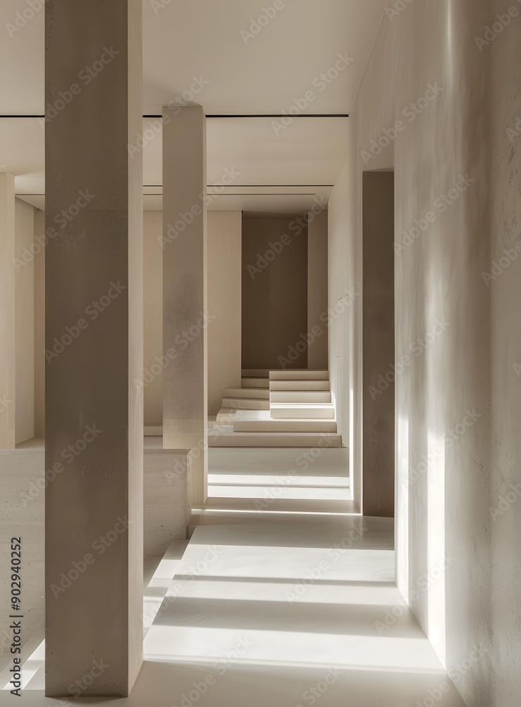Fototapeta premium Minimalist Interior Design with Concrete Columns and Sunlight