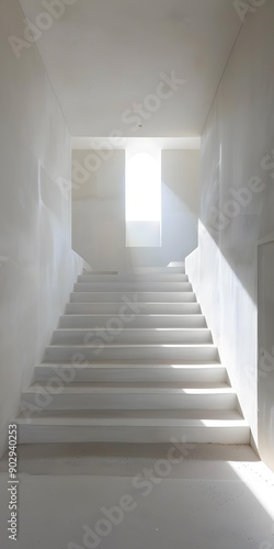 White Stairs Leading Up to a Window with Sunlight