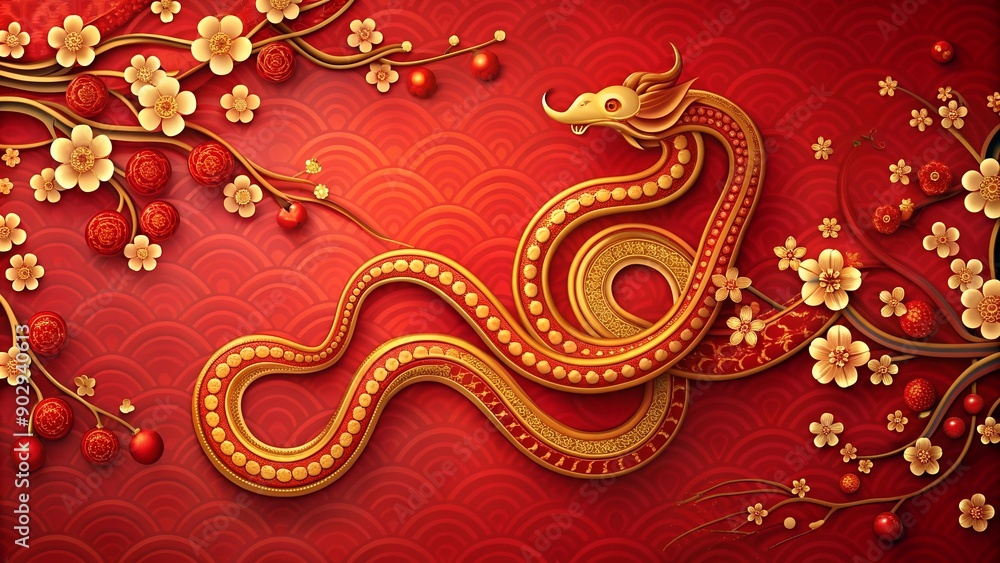 Serpentine Splendor: A Red and Gold Line Art Snake for Chinese New Year 2025 Generative AI Serpentine Splendor: A Red and Gold Line Art Snake for Chinese New Year 2025 Generative AI