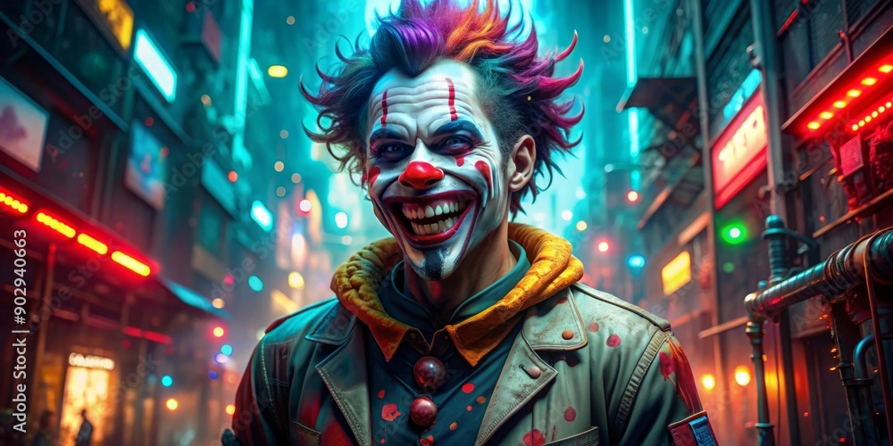 Creepy Clown in a Neon City Creepy Clown in a Neon City