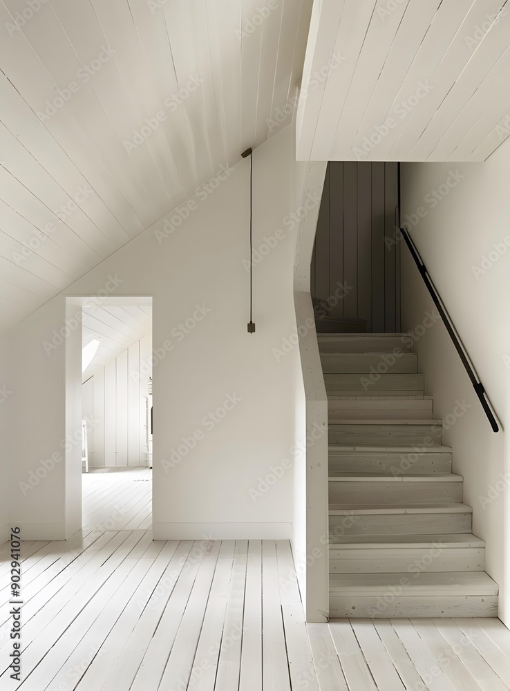 Fototapeta premium White Wooden Staircase Interior Design