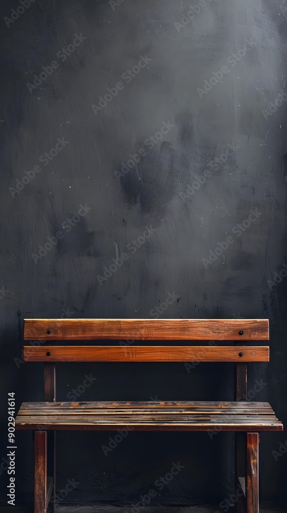 Wooden Bench Against Dark Wall Background Wooden Bench Against Dark Wall Background
