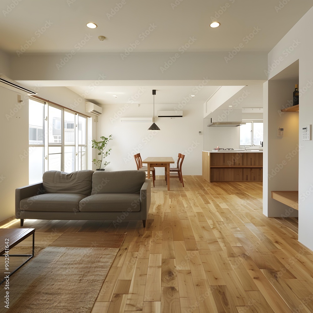 Modern Open Plan Living Room With Wooden Flooring Modern Open Plan Living Room With Wooden Flooring