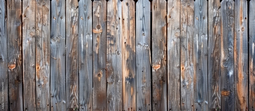 Naklejka premium Rustic wooden fence created using forest sourced scrap wood with a copy space image
