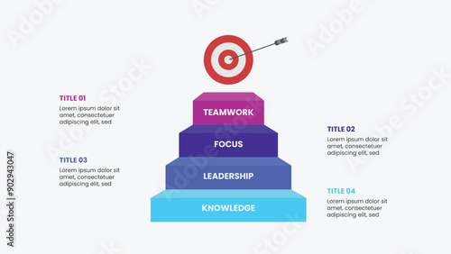 Creative infographic template with 4 options. Step by step infograph for corporate. Stairs presentation design for business.