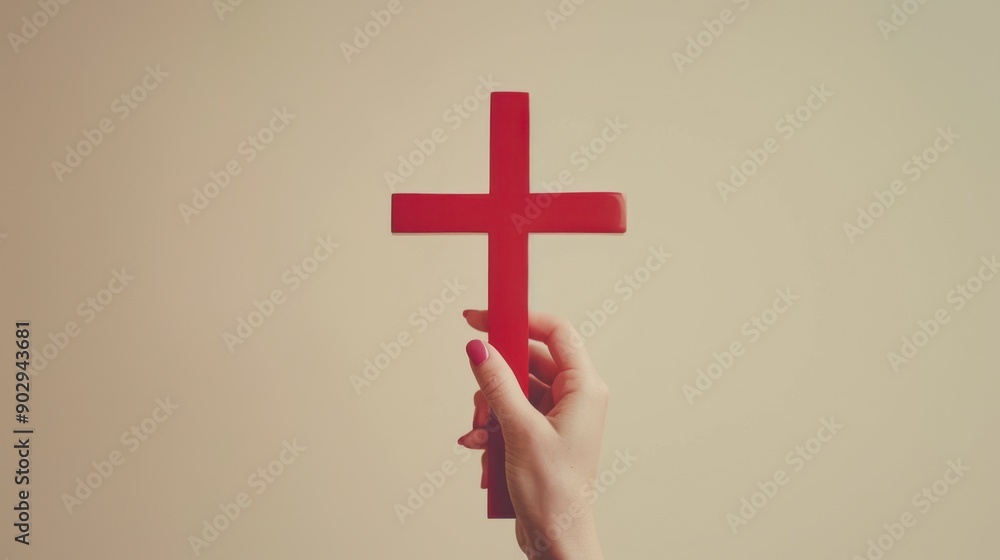 Obraz premium A hand holding red cross
