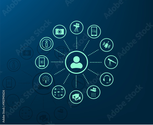 Vector illustration with shadow on blue background with gradient