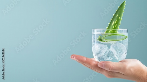 Hand holding a clear gel astringent with aloe vera, skincare essentials, soothing beauty care