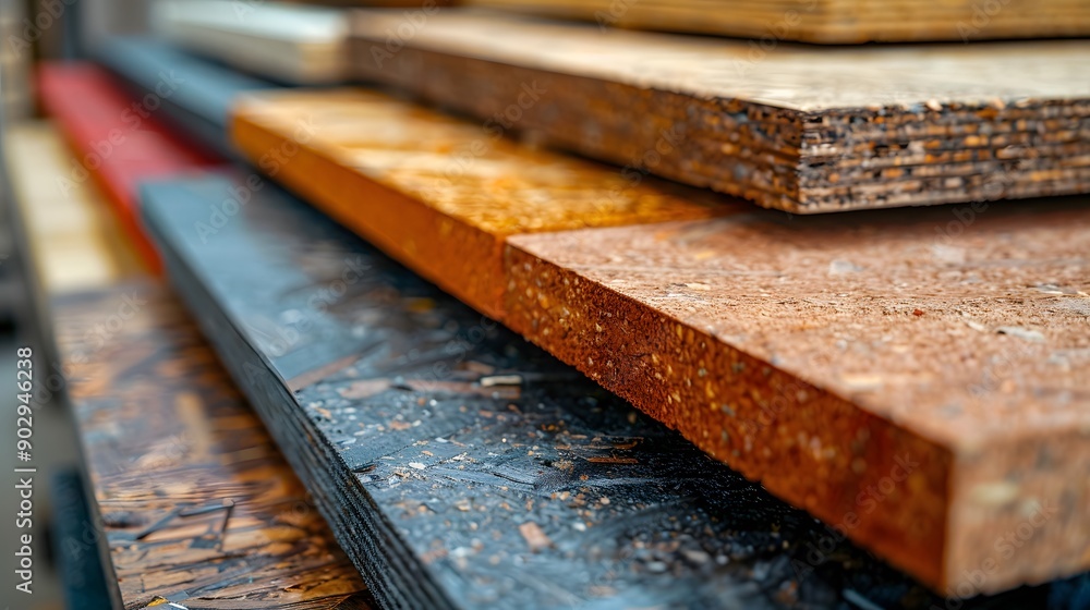A Colorful Array of Stacked Wood Panels Showcasing Various Textures and Finishes A Colorful Array of Stacked Wood Panels Showcasing Various Textures and Finishes