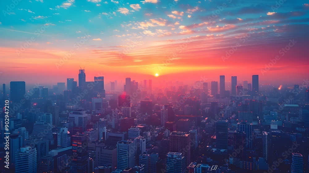 Fototapeta premium Vibrant City Skyline at Dawn Inspiring New Possibilities and Hope