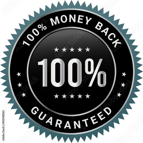 100% Money Back Guaranteed badges, symbol, icon. Money back guarantee logo