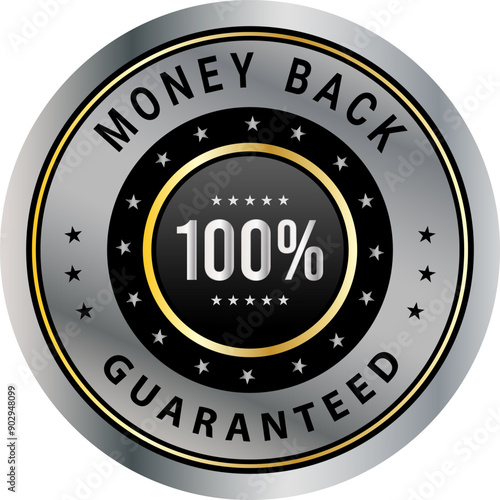 100% Money Back Guaranteed badges, symbol, icon. Money back guarantee logo