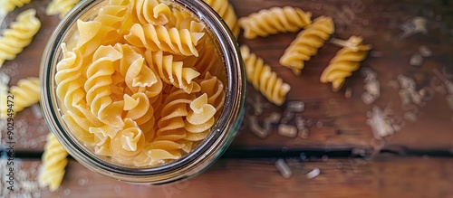 Raw conchiglie pasta in a jar on a table creating a pleasant layout with copy space image photo