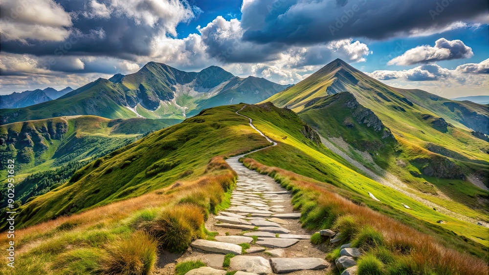 Mountain path in Tatra National Park leading to Kasprowy Wierch summit , mountains, Tatra National Park, Zakopane, Poland