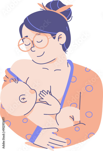 Brunette Woman breastfeeding a baby. Healthy baby nutrition. Mother’s day