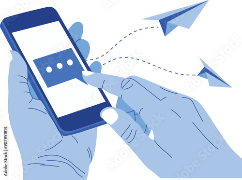 A hand holding a smartphone displaying chat messages on the screen