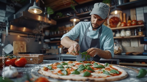 The chef preparing pizza photo