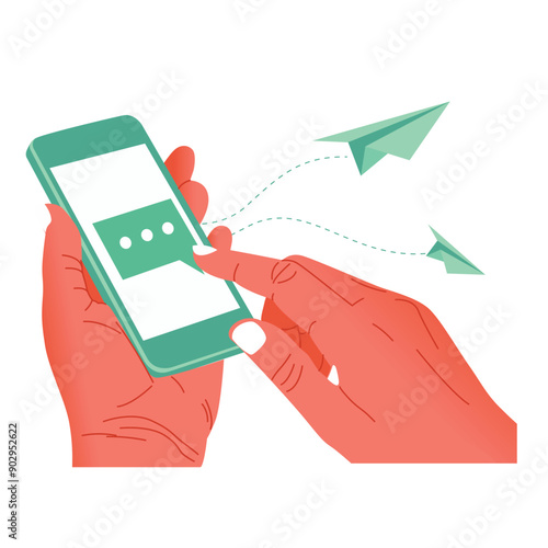 Hand holding mobile phone with chat messages on screen3