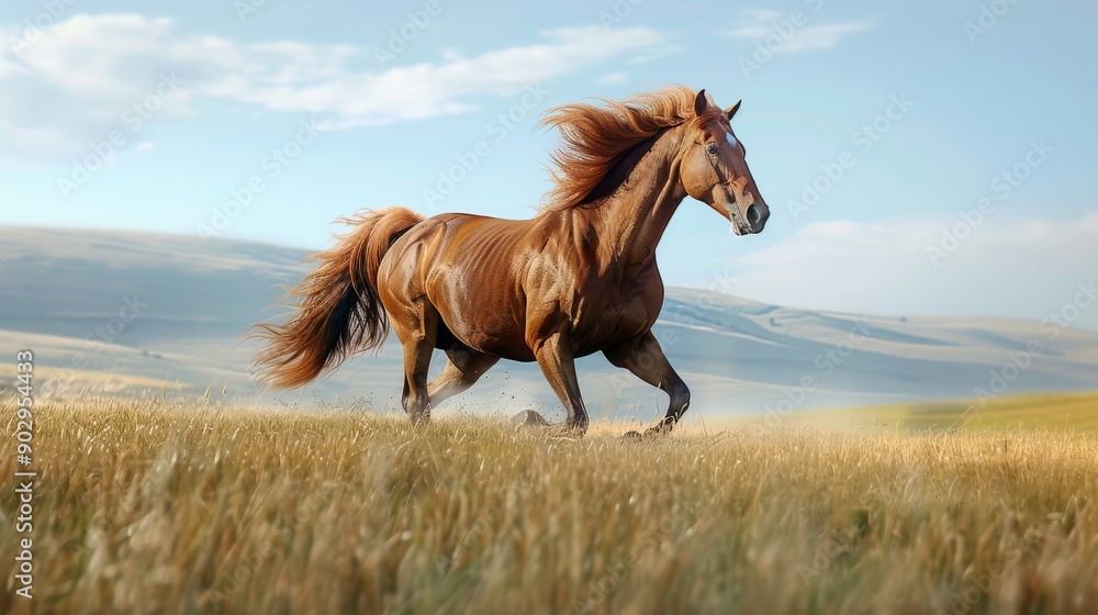 a majestic horse running freely in an open field, with its mane flowing in the wind a majestic horse running freely in an open field, with its mane flowing in the wind