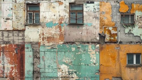texture colored wall of an old building in a big city, generative ai