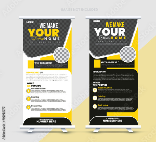 Professional business real estate homes construction rollup banner design vector template.