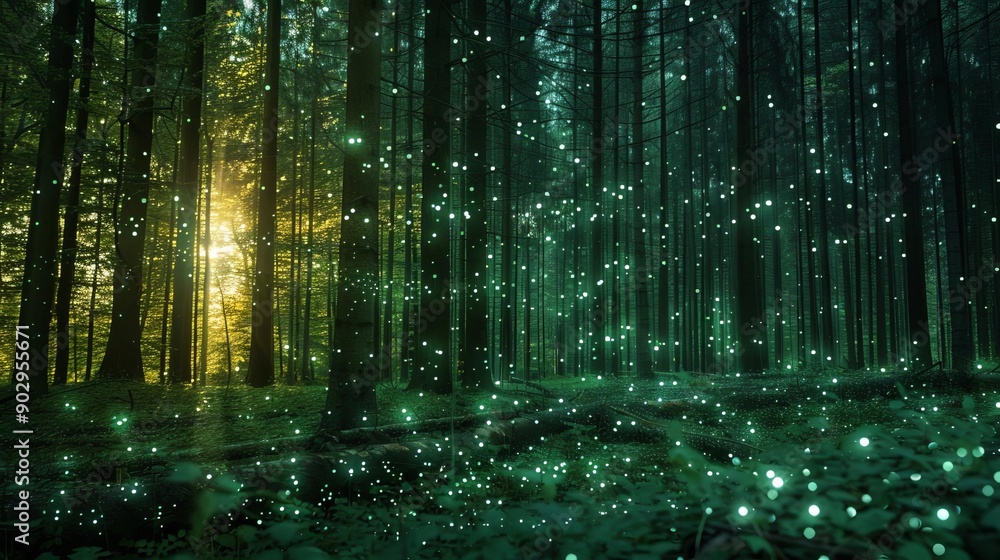 Naklejka premium Soil health in forestry, holographic visualization, sustainable management, advanced forestry tech