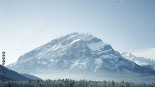 A mountain covered in snow with a clear blue sky in the background