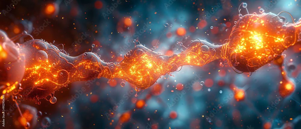 Abstract Glowing Nerve Cell 3D Render, Biological Network, Synapse, Synap Abstract Glowing Nerve Cell 3D Render, Biological Network, Synapse, Synap