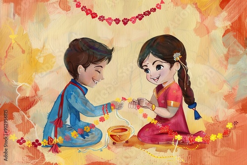 Indian holiday greeting card for Raksha Bandhan, Generative AI.