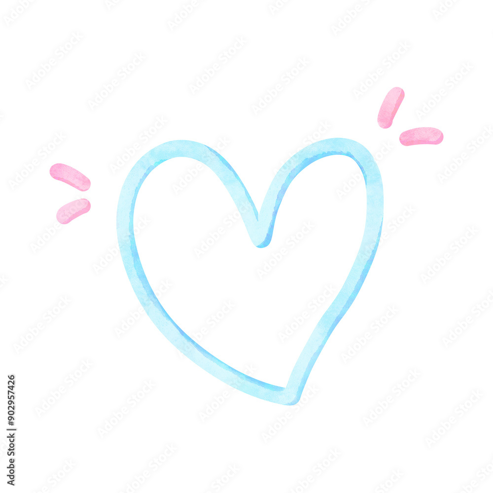 Watercolor Blue Heart line, cute, love, valentine Watercolor Blue Heart line, cute, love, valentine