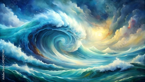 Turbulent Symphony: A Watercolor Depiction of a Stormy Sea generative AI