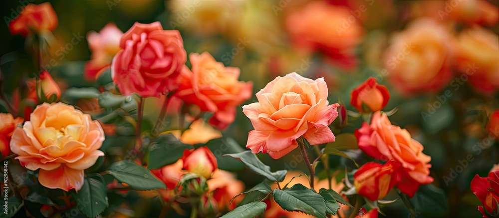 Roses blooming in spring with a colorful array in a copy space image Roses blooming in spring with a colorful array in a copy space image