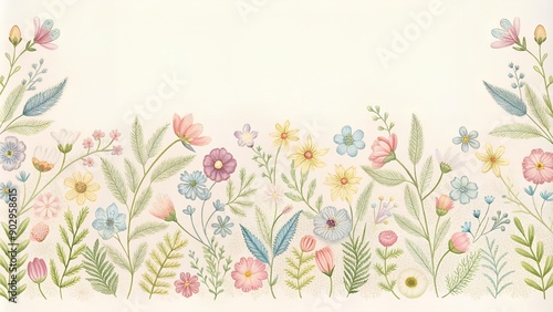 Delicate Wildflower Embroidery Border Banner  AI generated