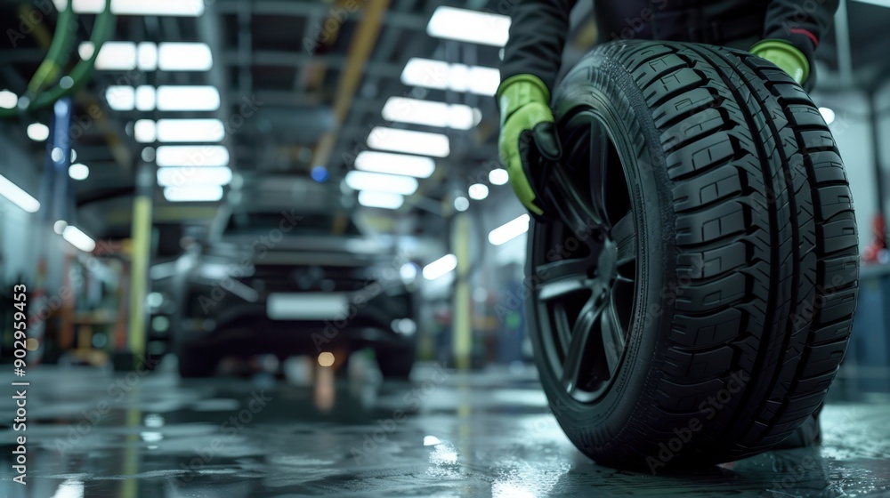 The Mechanic with Car Tire The Mechanic with Car Tire