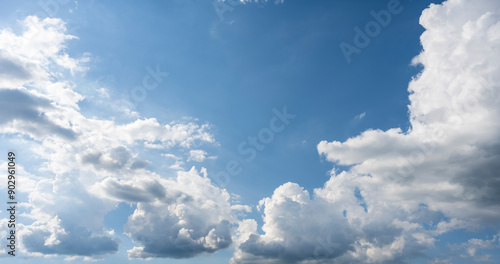 Obraz na plátně White puffy clouds and blue sky above Vlasina Lake