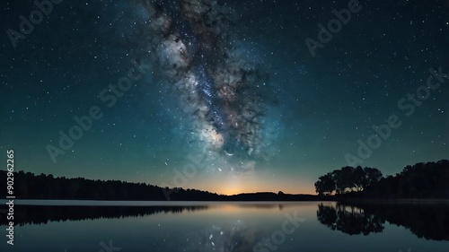 tree stands in a still lake, its reflection mirrored in the water. photo