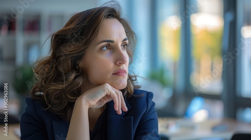 Woman in office thinking